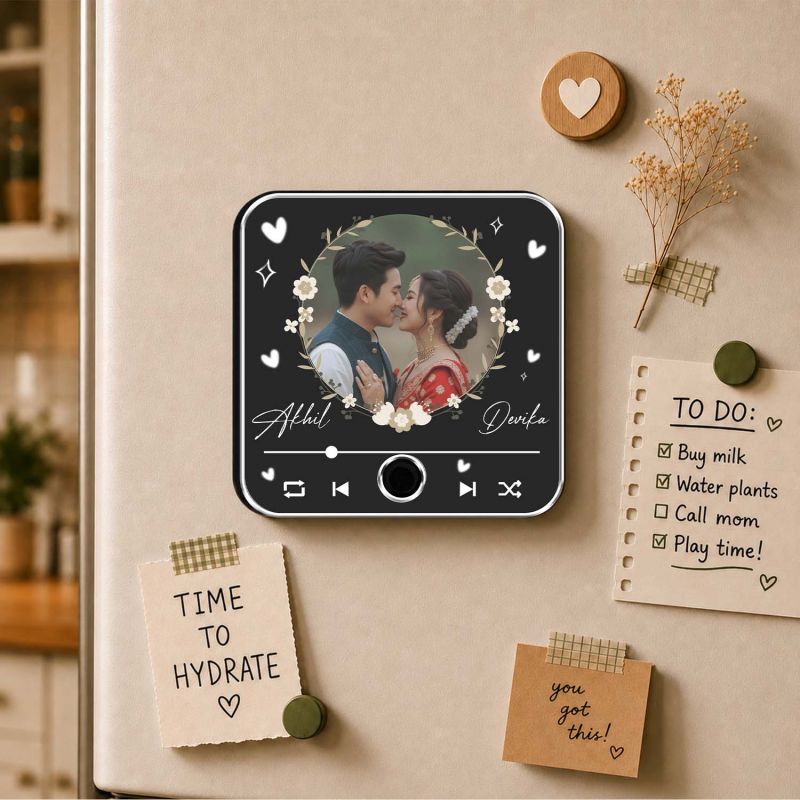 for Wife Husband Personalized Musical Fridge Magnet Custom with Photo & Song Audio Message Gift Rechargeable Sound Magnet